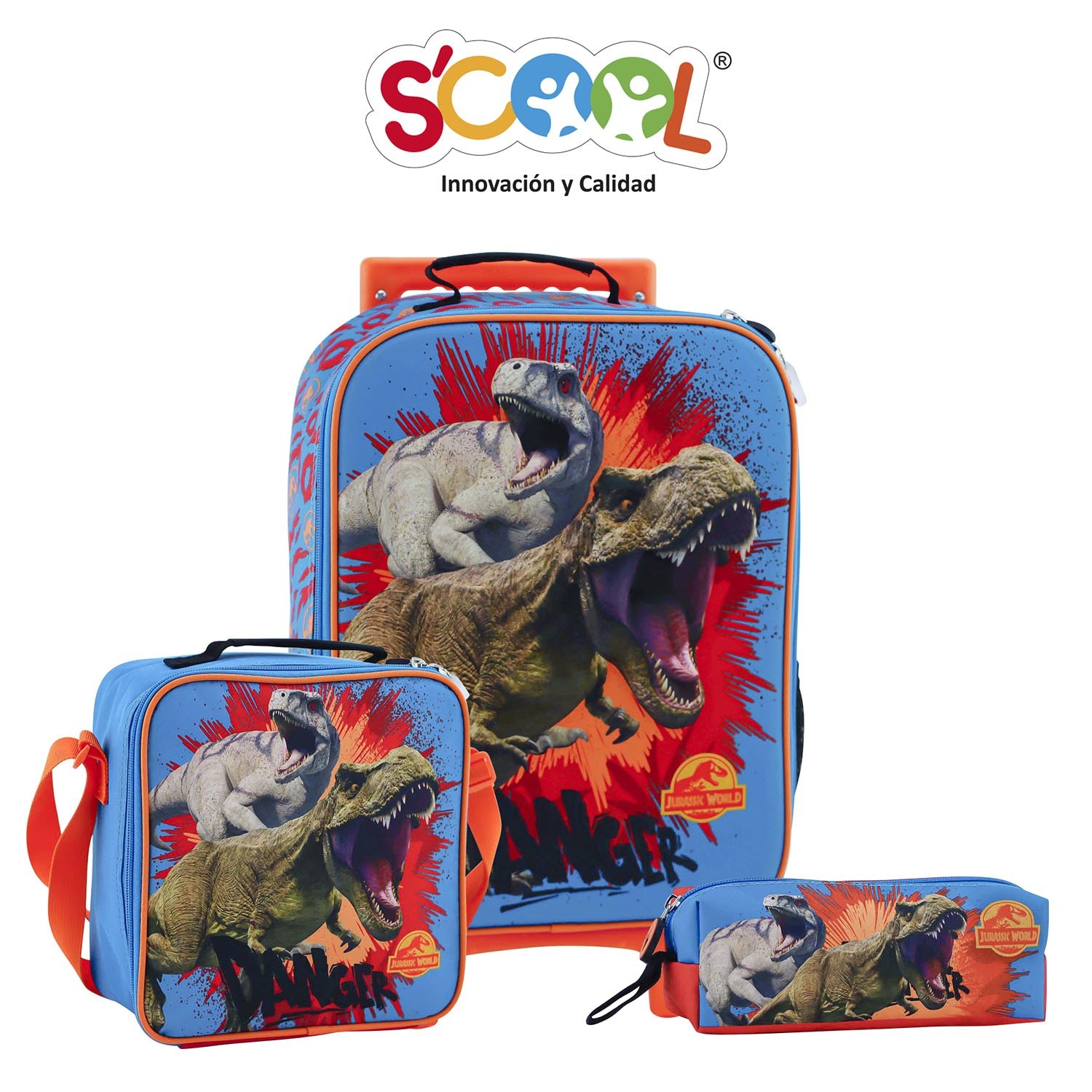 PACK DE MOCHILA  LONCHERA Y CARTUCHERA JURASSIC WORLD