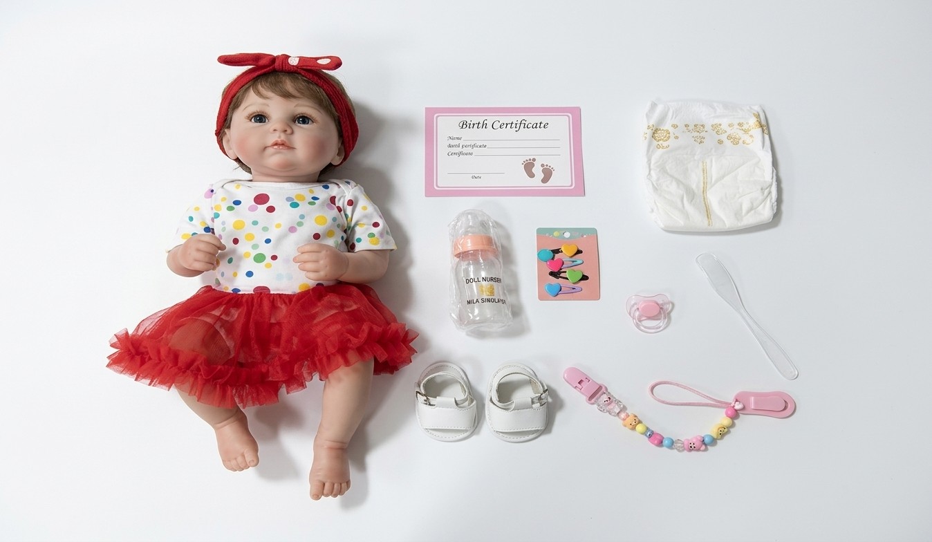 Muñeca Bebé Estilo Reborn de 20 Pulgadas (51 cm) con Sonido, Manta y Accesorios – Falda de Tul Roja (JK-08)
