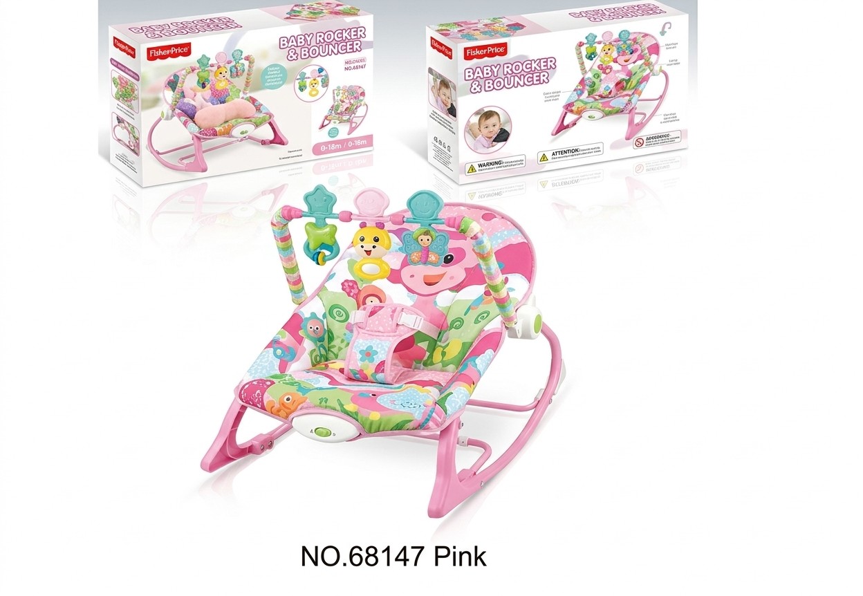 Silla Mecedora Musical para Bebé con Arco de Juguetes – Color Rosado (68147)