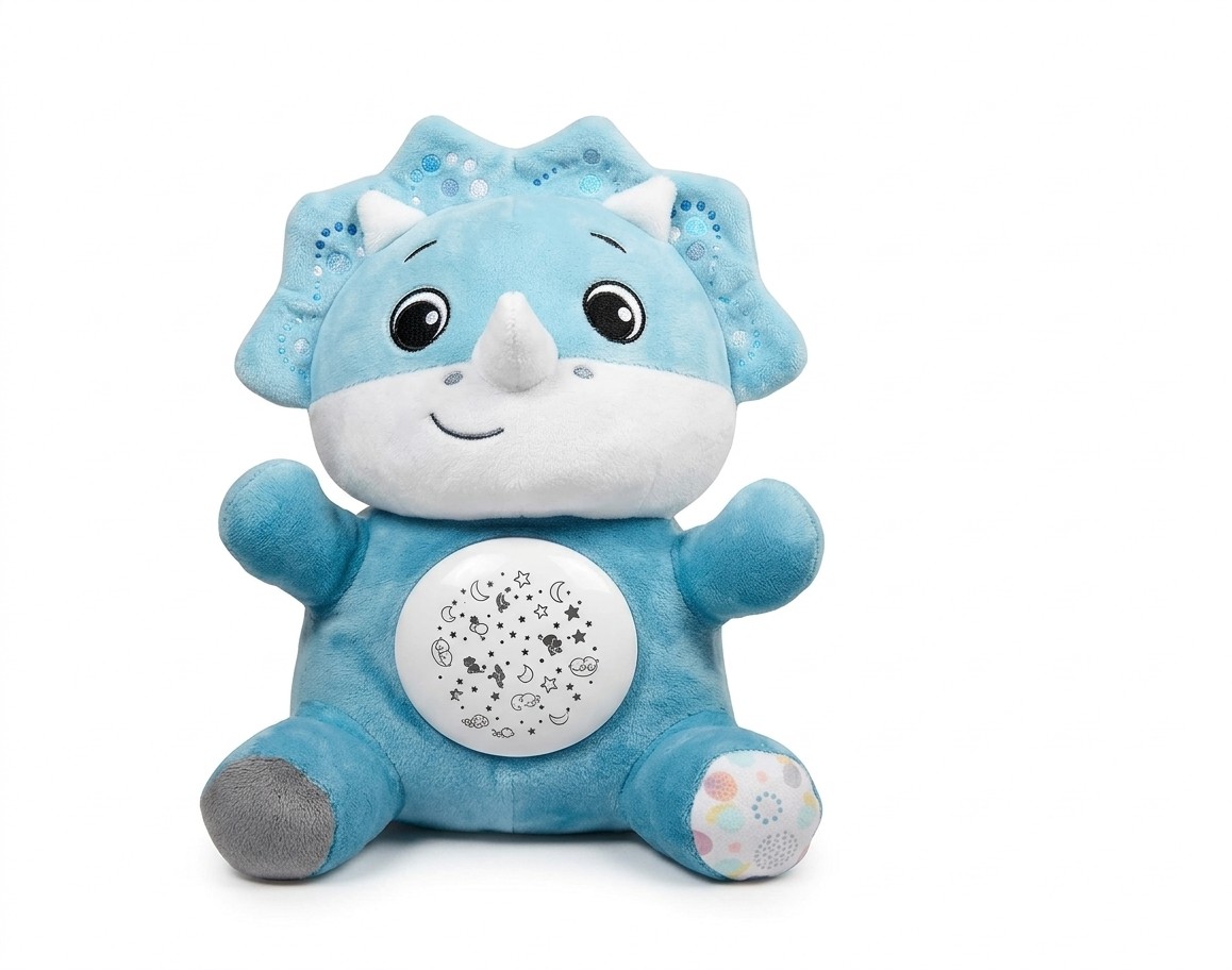 Peluche Triceratops con Proyector de Luz en la Barriga – Luz de Noche para Bebé Celeste (ZZ835-16)