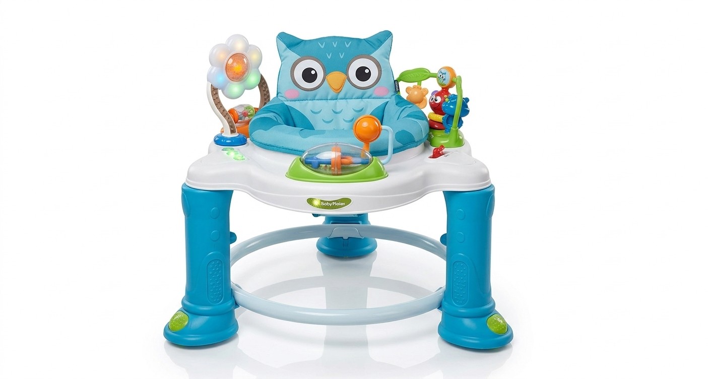 Andador Centro de Actividades 360° con Asiento Giratorio para Bebé – Diseño Búho Azul (88613 Blue)