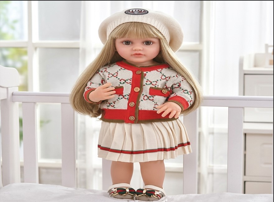 Muñeca Grande de 65 cm que Responde a la Voz con Sonido y Accesorios – Cabello Largo Rubio y Conjunto Tejido (JX-299-42)