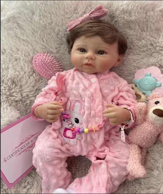 Muñeca Bebé Reborn Realista Niña - Set Premium con Pijama Rosa, Peluche y Accesorios 60CM (W03N)