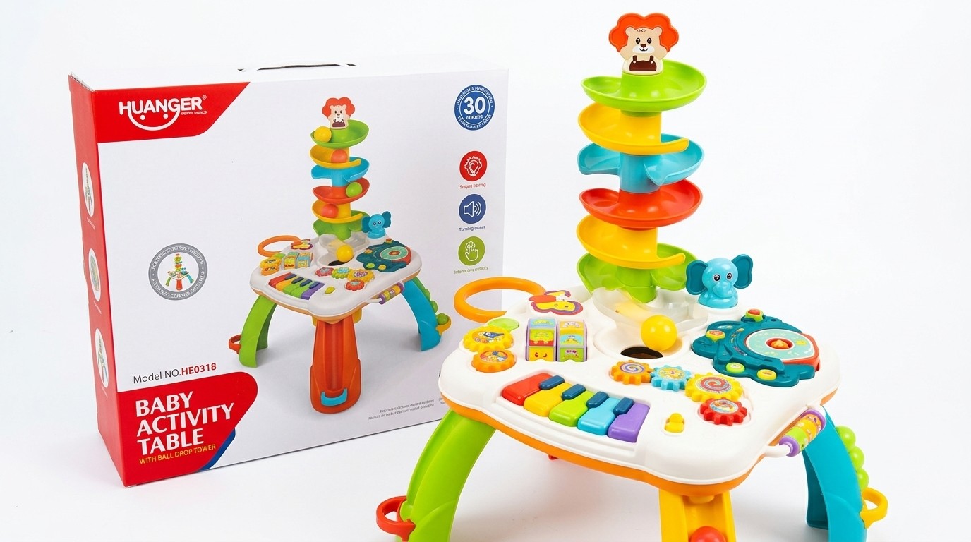 Mesa Didáctica de Actividades con Luces, Sonidos y Torre de Bolitas – Huanger (HE0519)