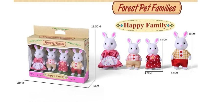 Set de Figuras Familia de Conejitos Blancos - Presentación Caja Extendida (4 Piezas) - Forest Pet Families (20022)