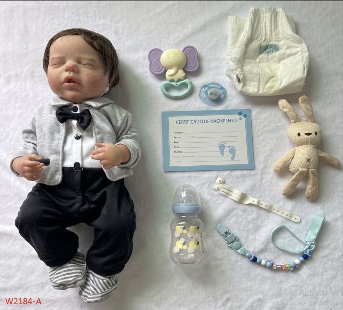 Muñeco Bebé Reborn Realista "Pequeño Caballero" - Set Elegante con Corbata de Michi y Accesorios (W-2184)