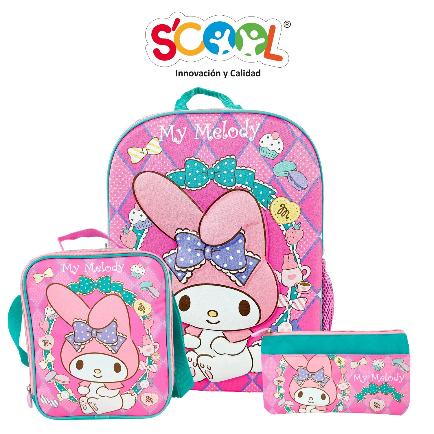 PACK DE MOCHILA  LONCHERA Y CARTUCHERA MY MELODY