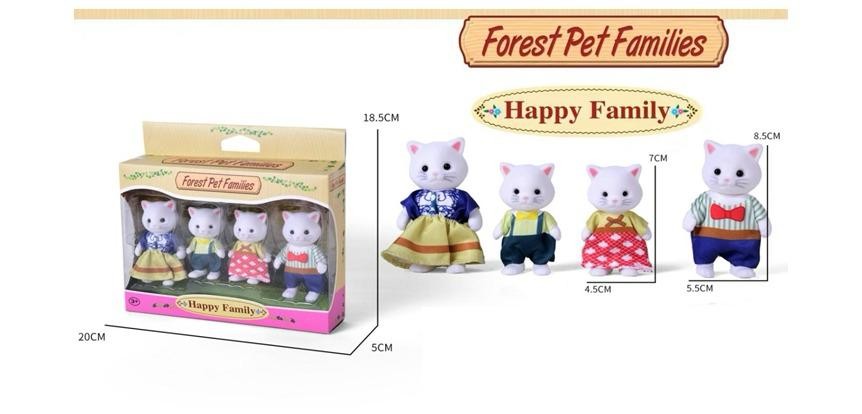 Set de Figuras Familia de Gatitos Blancos (Ropa de Gala) - Caja Extendida (4 Piezas) - Forest Pet Families (20026)
