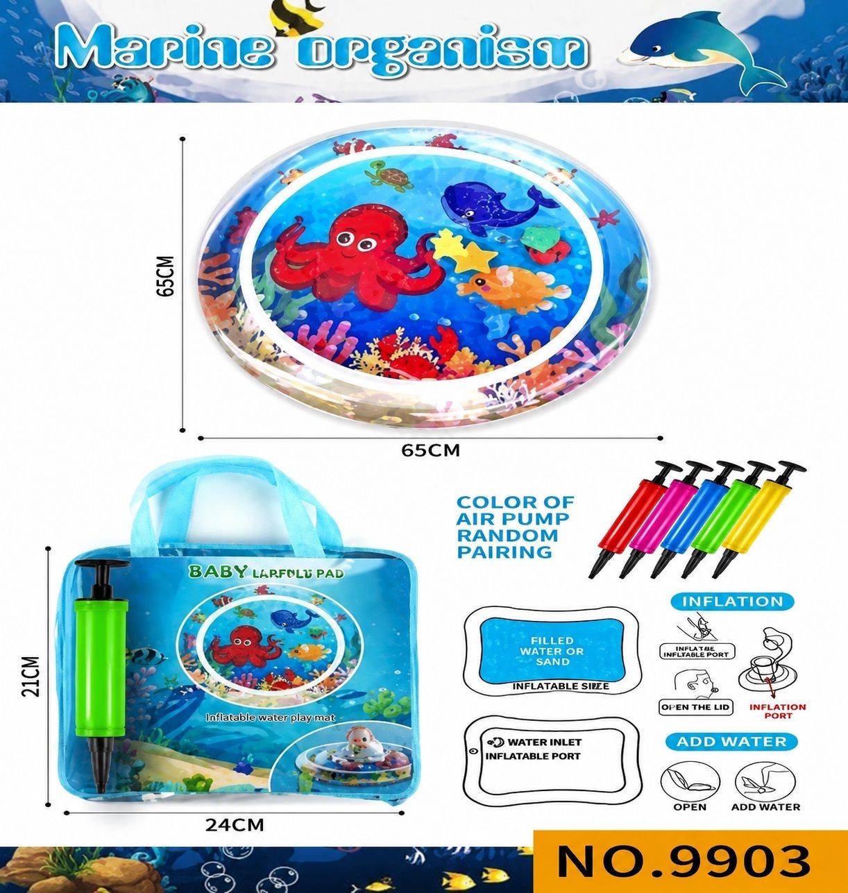 Alfombra de Agua Inflable Sensorial Circular - Diseño Pulpo Marino (9903)