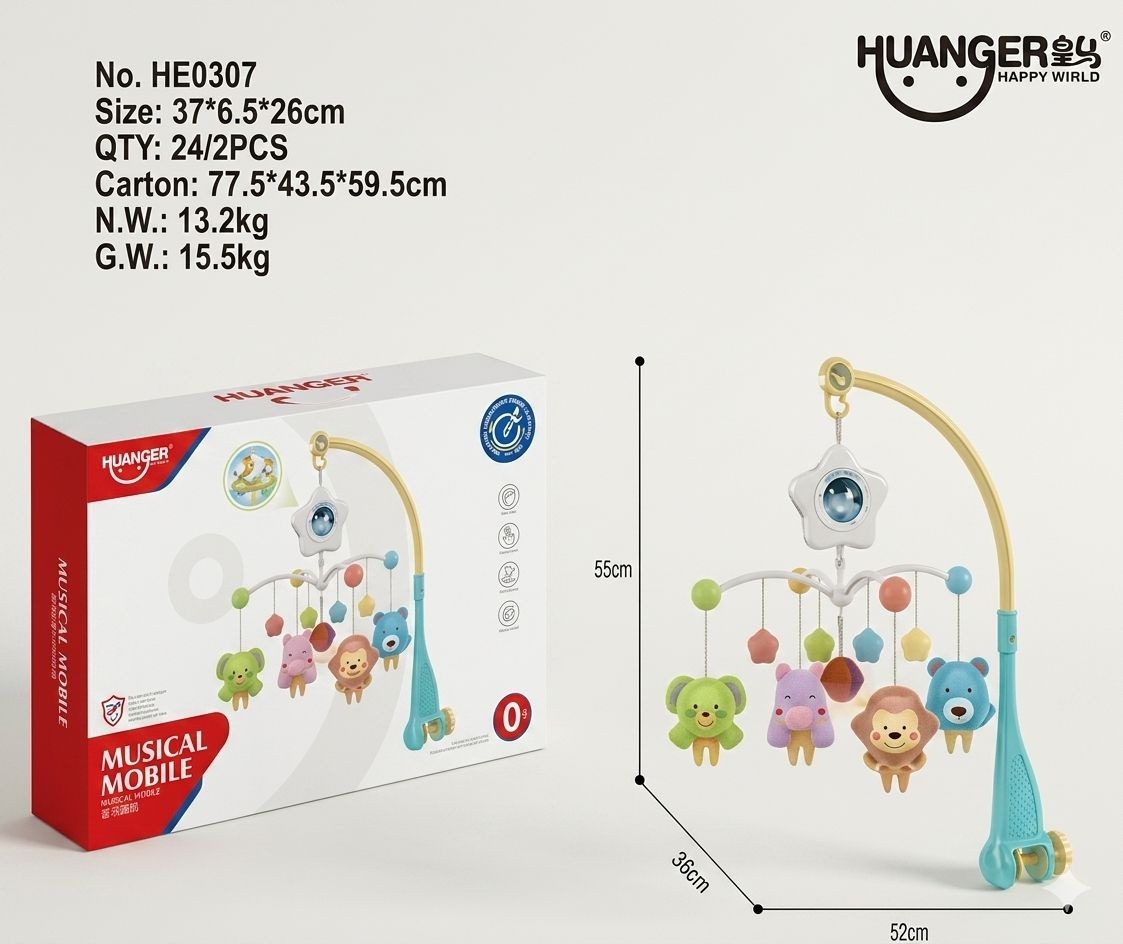 Móvil Musical para Cuna con Sonajeros de Animalitos (Celeste) - Huanger (HE0307)