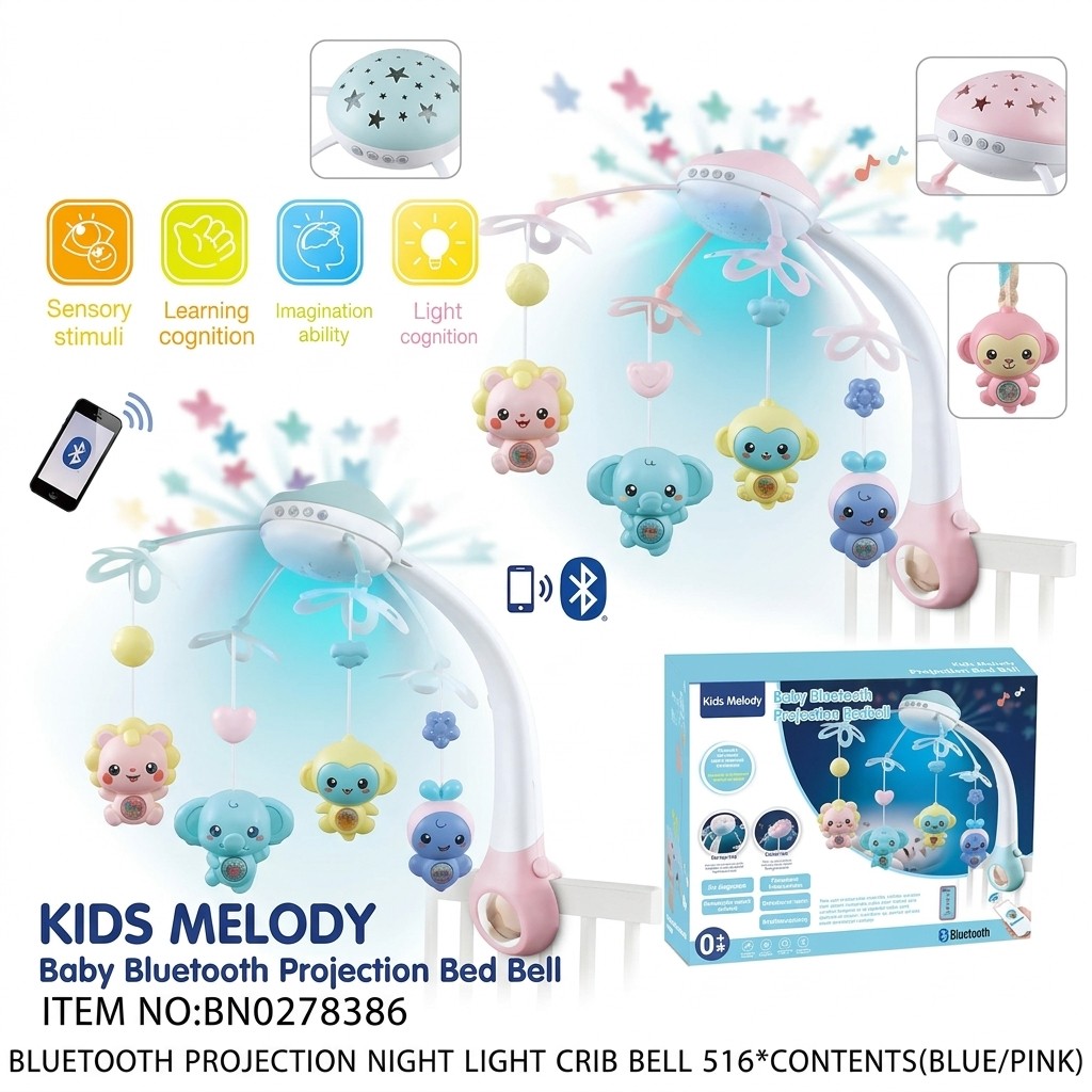 Móvil Musical para Cuna con Proyector, Luz Nocturna, Control Remoto y Bluetooth – Kids Melody Rosado (9970 Pink)