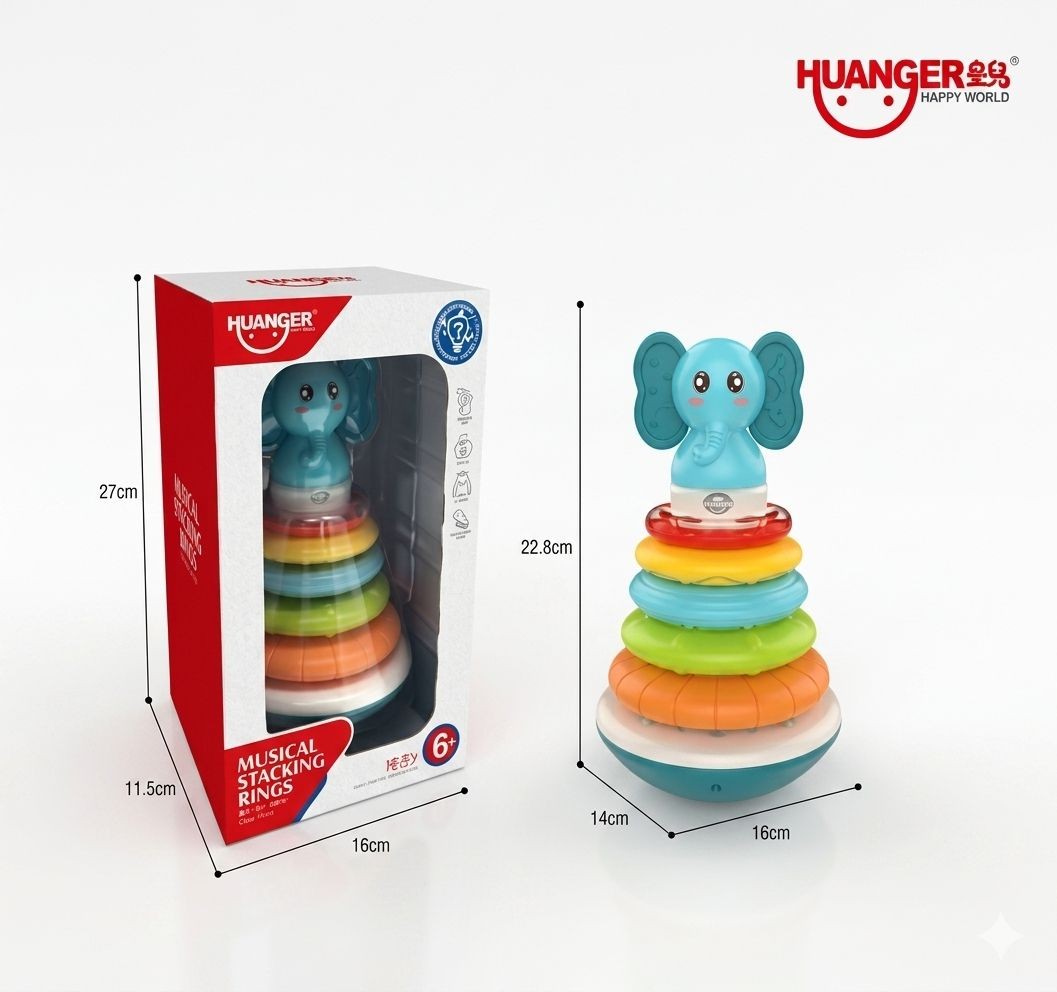 Torre de Aros Apilables Musical y Porfiado - Diseño Elefante-Huanger (HE0295)