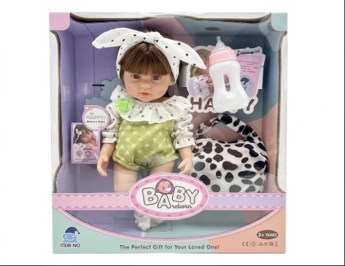 Muñeca Bebé con Biberón y Accesorios – Enterizo Verde con Lazo (KM-30203)