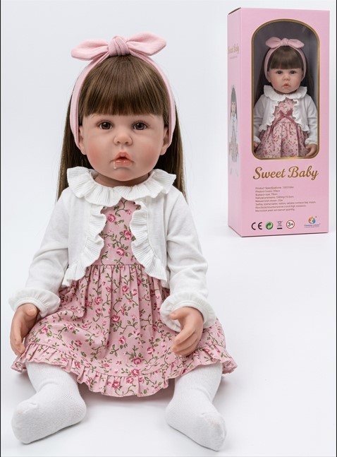 Muñeca Bebé Realista Cute Doll de Cabello Largo con Vestido Floreado y Chupón (KM-6003A)