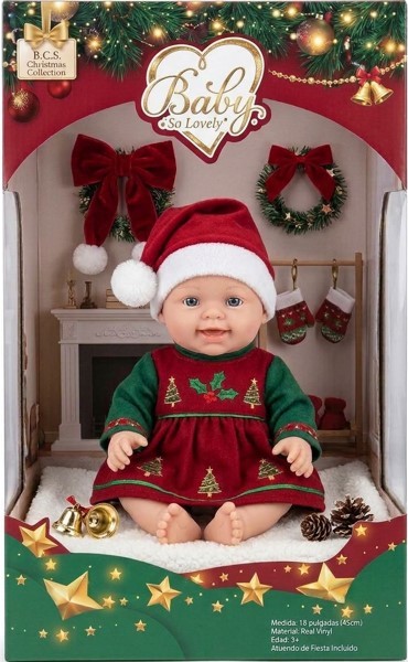 Muñeca Bebé Realista de 33 cm con Gorro Navideño y Bufanda – Edición Navidad en Caja de Regalo (254-1)