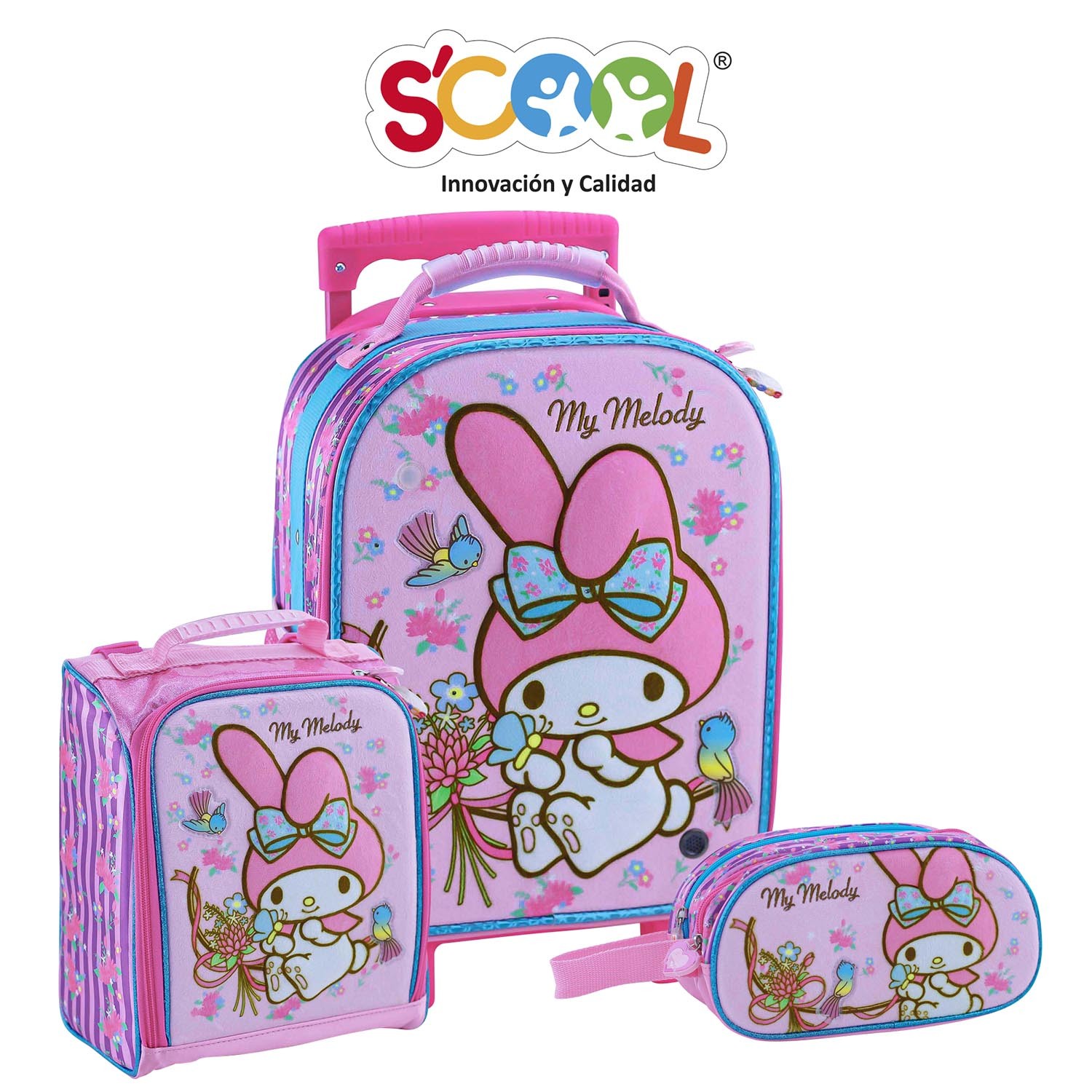 PACK DE MOCHILA  LONCHERA Y CARTUCHERA MY MELODY