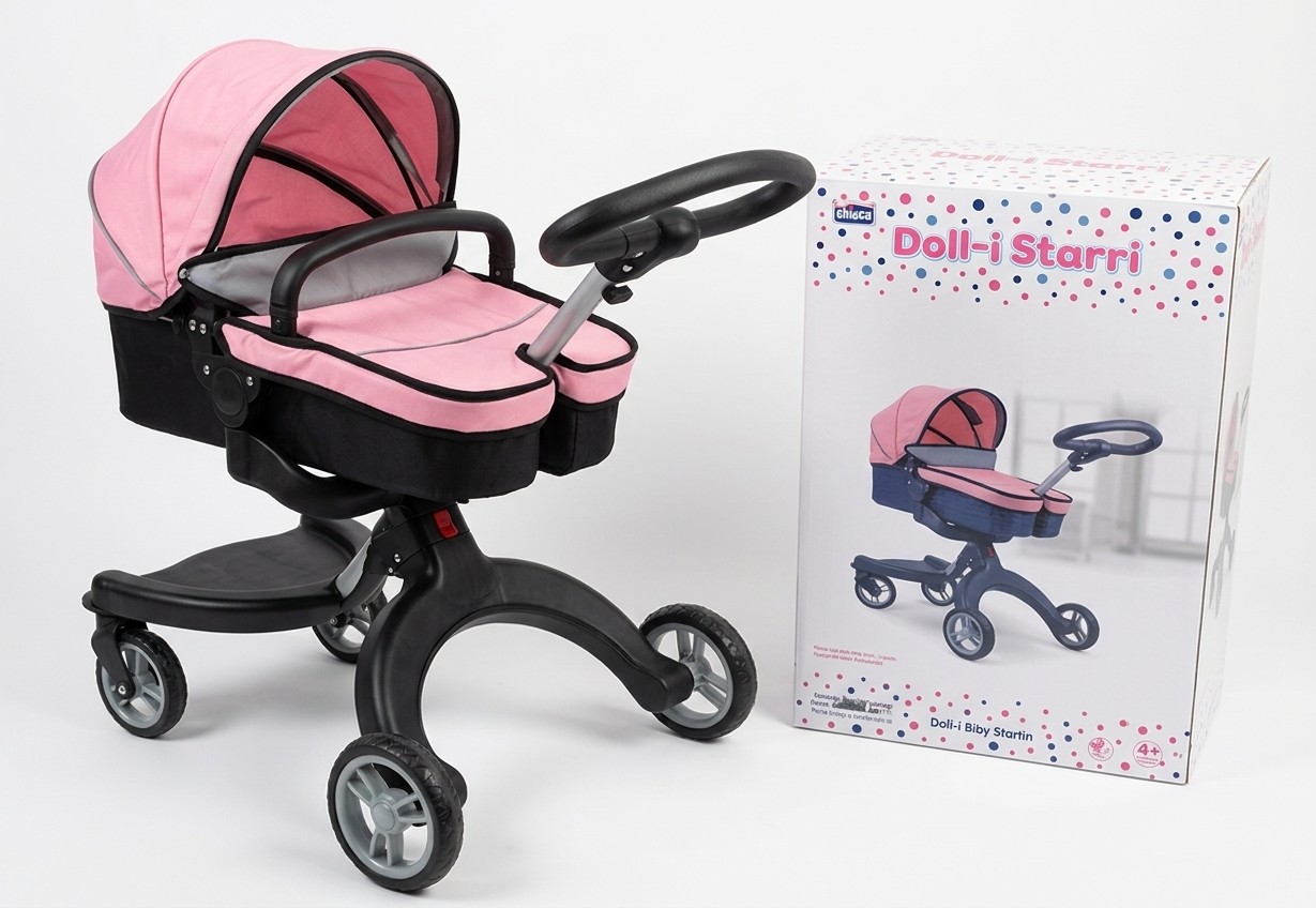 Coche para Muñecas Diseño Moderno con Capota y Cubrepiés – Rosado y Negro (FL9136)