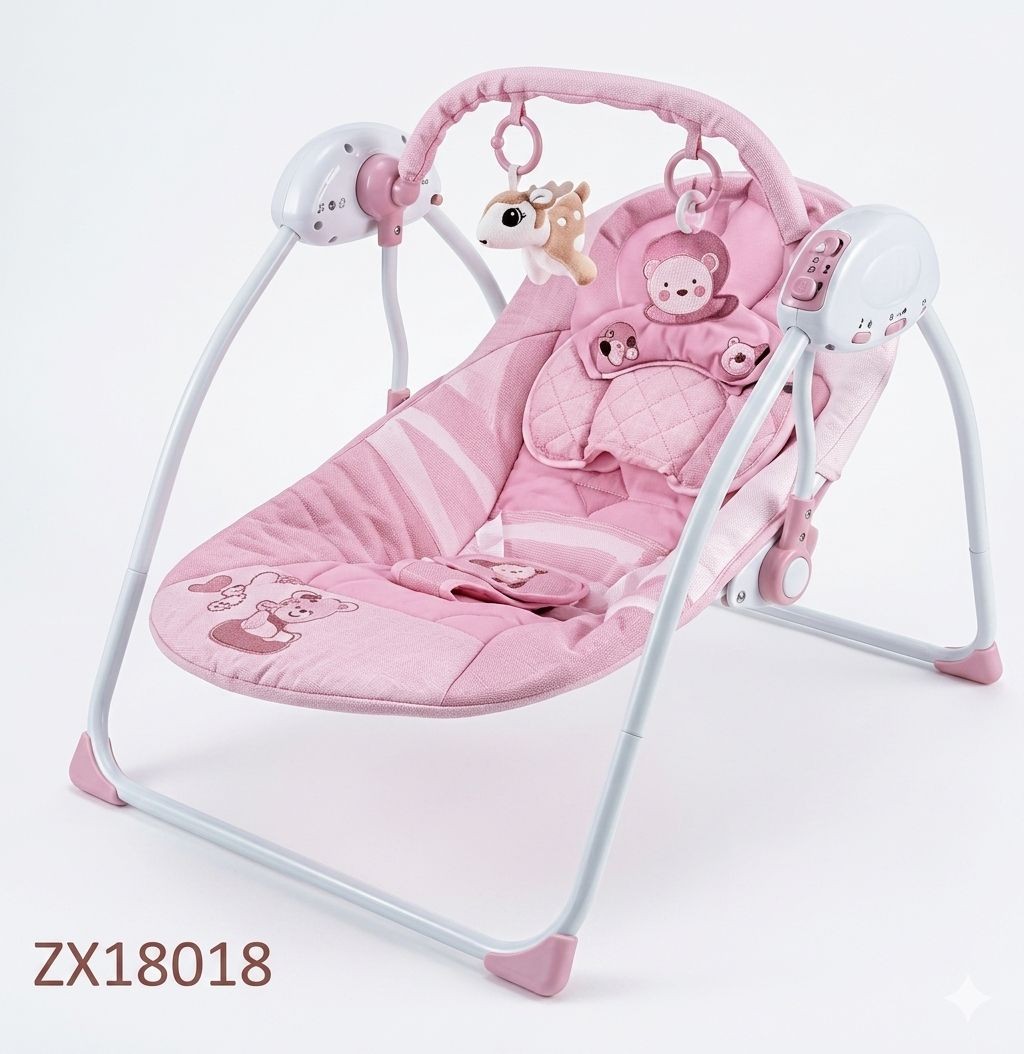 Silla Mecedora Columpio Eléctrica para Bebé con Arco de Juegos - Rosa (ZX18018)