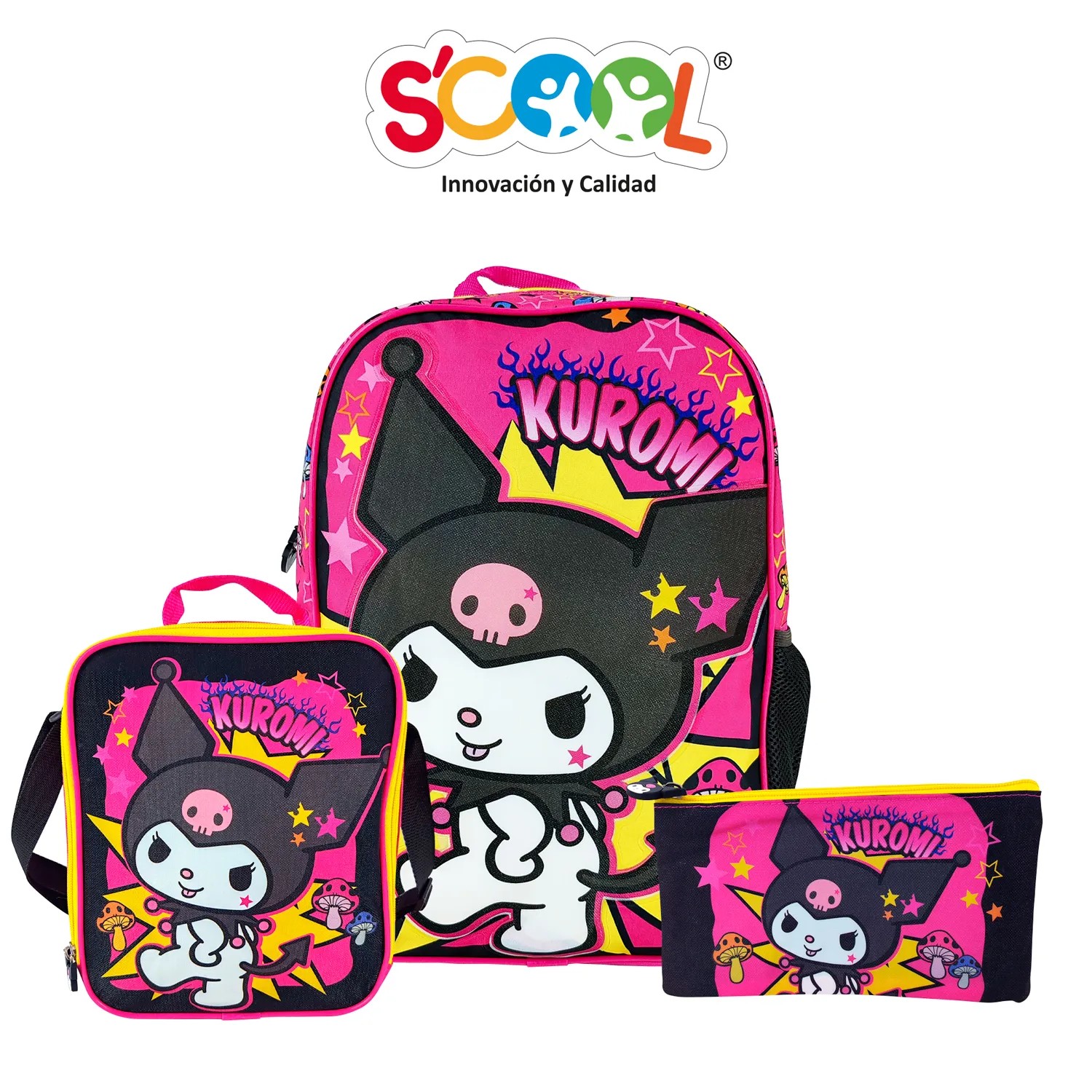 PACK DE MOCHILA LONCHERA Y CARTUCHERA KUROMI