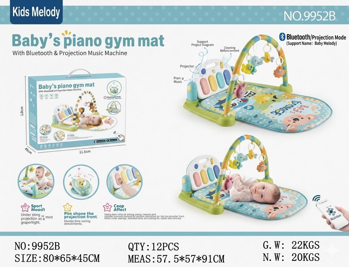 Gimnasio Alfombra Musical con Bluetooth, Proyector y Control Remoto - Kids Melody (9952B)