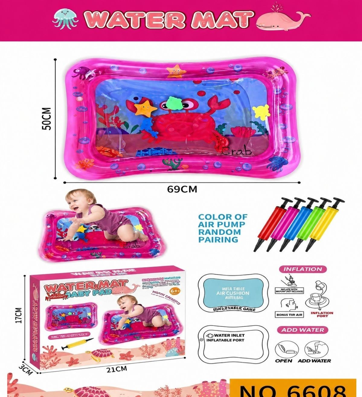 Alfombra de Agua Inflable Sensorial para Bebé - Diseño Cangrejo (6608)
