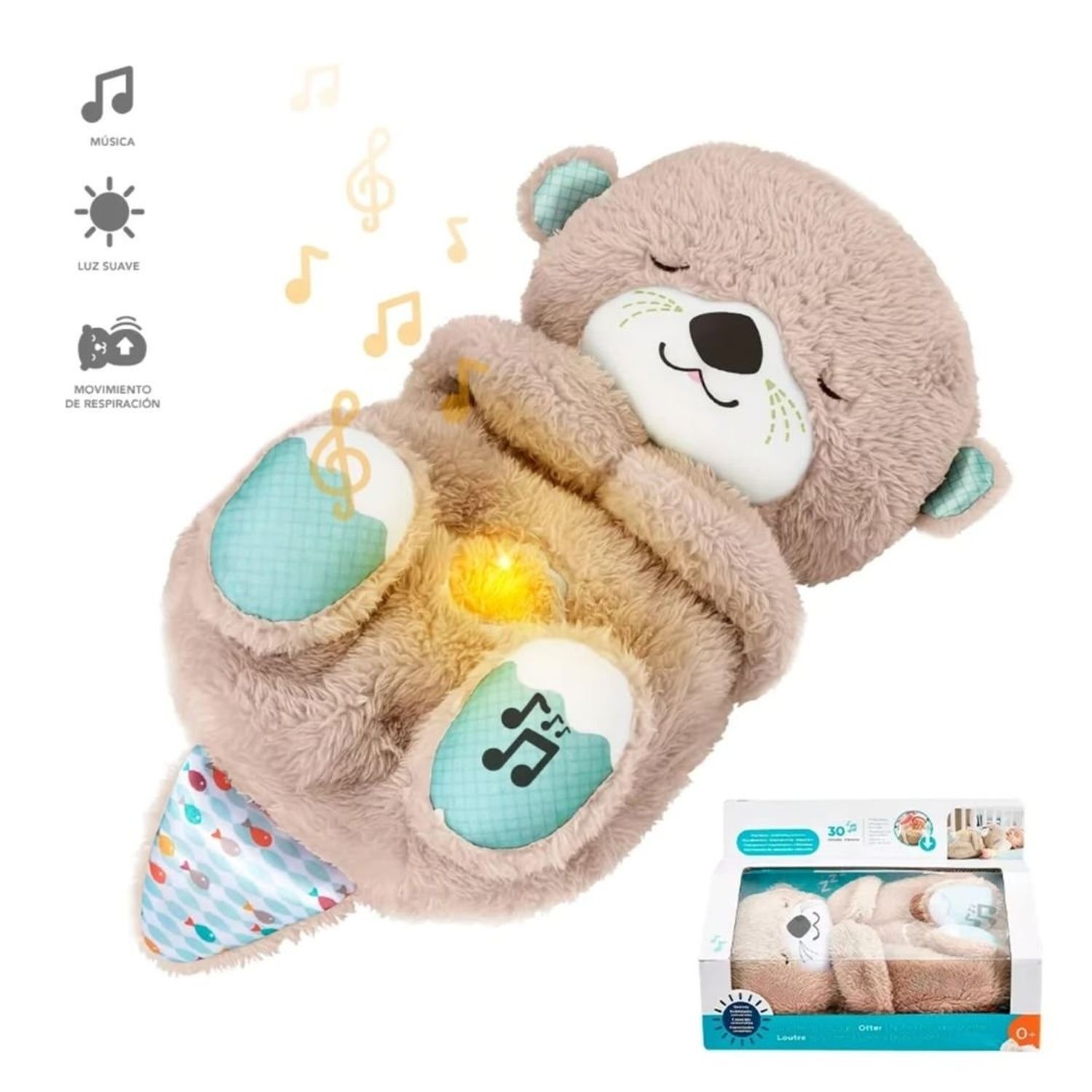 Peluche Nutria Acompáñame a Dormir con Respiración Relajante, Música y Luz para Bebé (FH24-20)