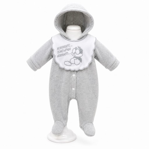 Enterizo Gris con Capucha y Babero para Muñecas
