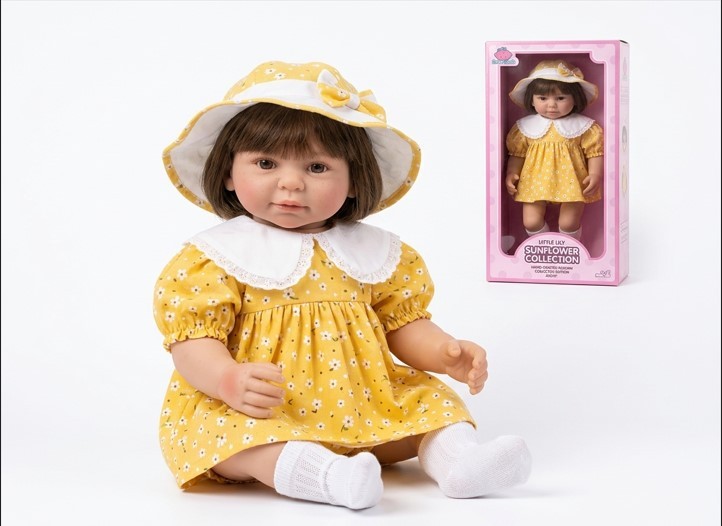 Muñeca Bebé Realista Cute Doll con Vestido Amarillo y Sombrero (KM-6017B)