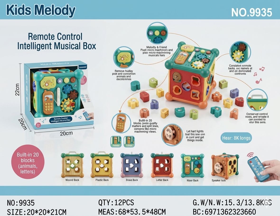 Cubo Didáctico Musical Inteligente 6 en 1 con Control Remoto y 20 Bloques - Kids Melody (9935)