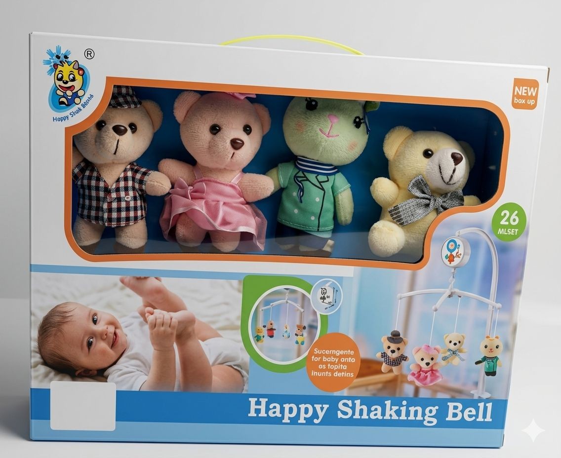 Móvil Musical para Cuna con Figuras de Peluche y 26 Melodías - Happy Shaking Bell (D097)