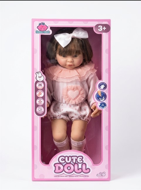 Muñeca Bebé Realista Cute Doll con Vestido Tejido Rosado y Lazo (KM-6014C)