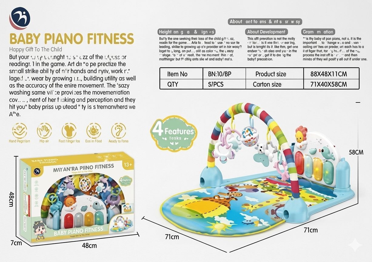 Gimnasio Alfombra Musical Evolutivo para Bebé con Piano Pataditas - Baby Piano Fitness (Azul) (BM1019)