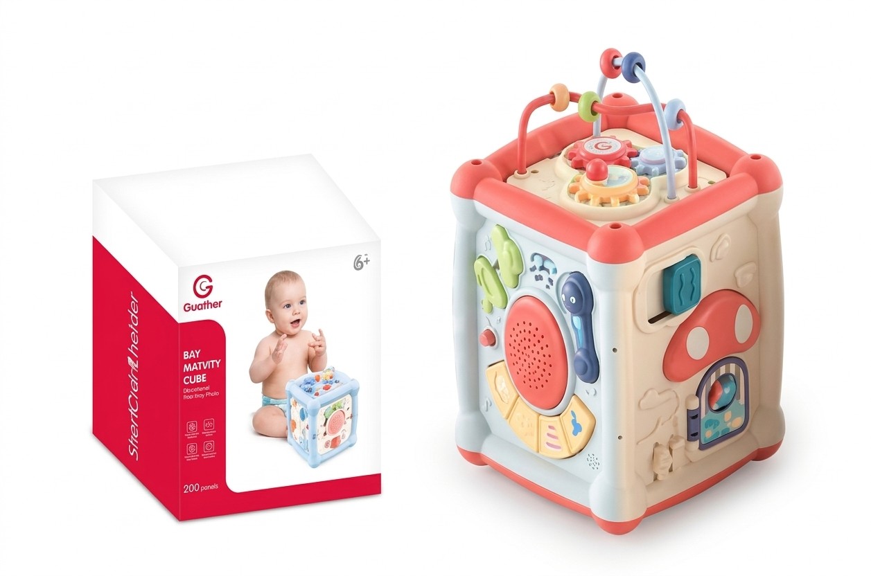Cubo de Actividades Didáctico para Bebé con Laberinto de Cuentas – Color Rojo (YL612R)