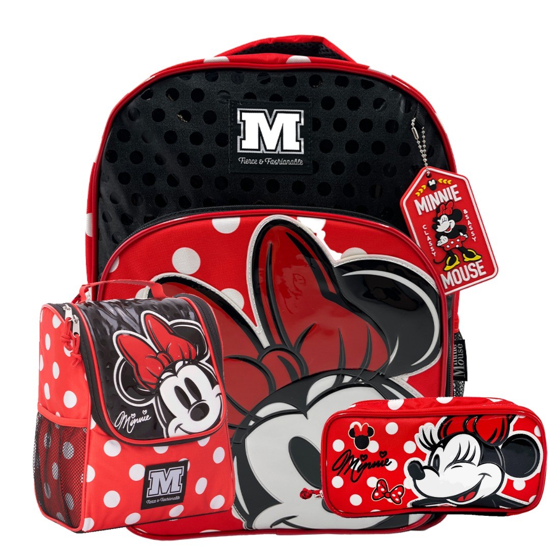 PACK DE MOCHILA LONCHERA Y CARTUCHERA MINNIE MOUSE