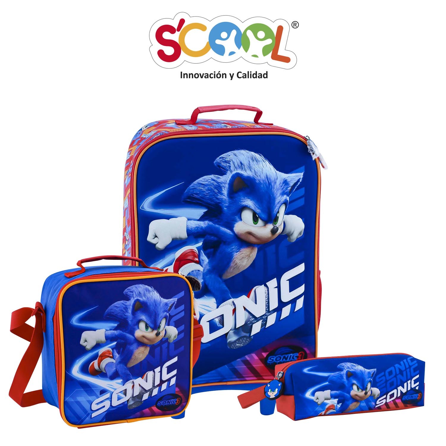 PACK DE MOCHILA  LONCHERA Y CARTUCHERA SONIC
