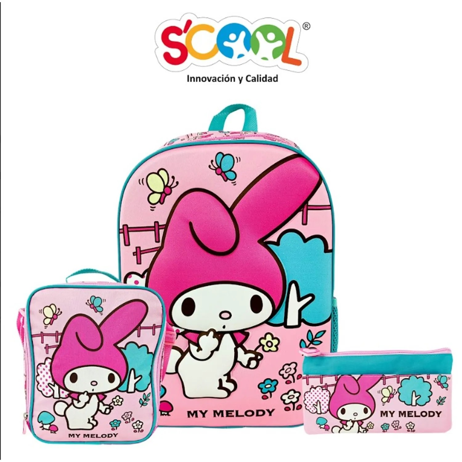 PACK DE MOCHILA LONCHERA Y CARTUCHERA MY MELODY