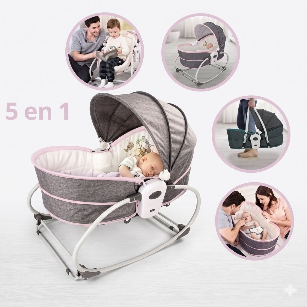 Silla Mecedora 5 en 1 para Bebé - Gris (BB555-P)