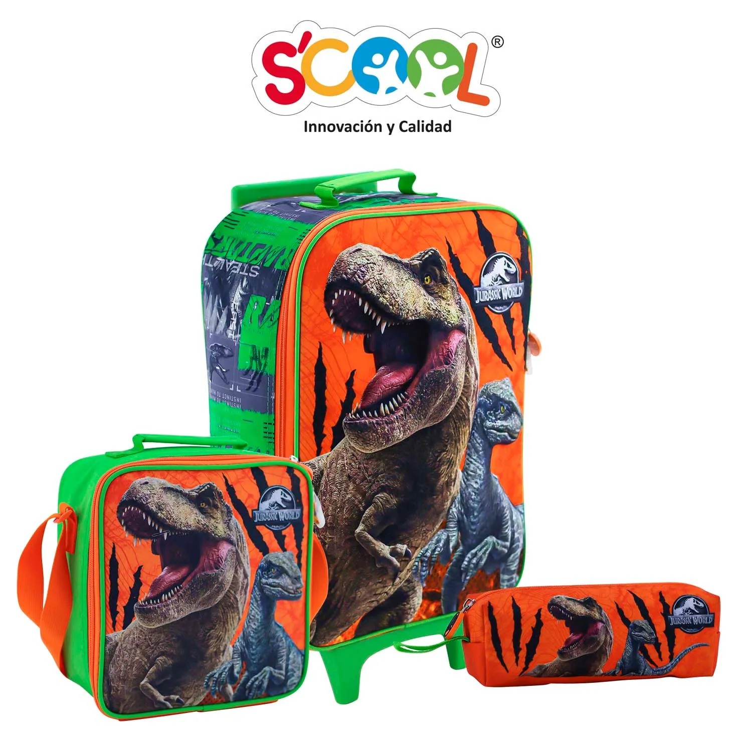 PACK DE MOCHILA LONCHERA Y CARTUCHERA JURASSIC PARK
