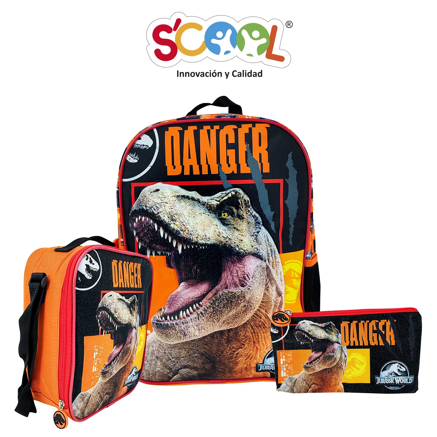 PACK DE MOCHILA  LONCHERA Y CARTUCHERA JURASSIC WORLD